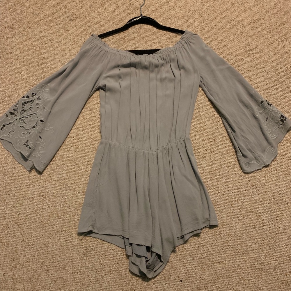 KORI gray bell sleeve romper from Dottie Couture